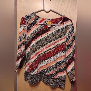 Ruby Rd Womens Large petite Shirt  3/4 Sleeve Embellished  Sequins Animal Print